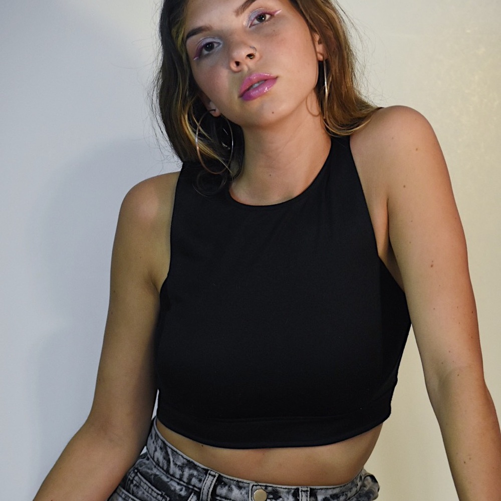Black Zip Up Crop Tank Top